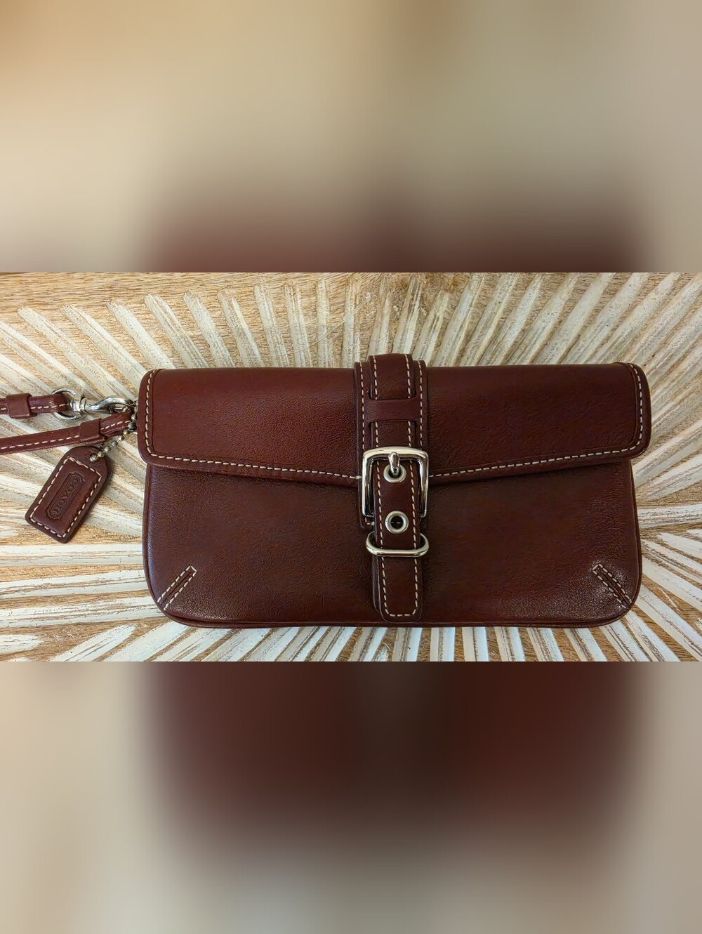 Coach Leather Buckle-Front Wristlet